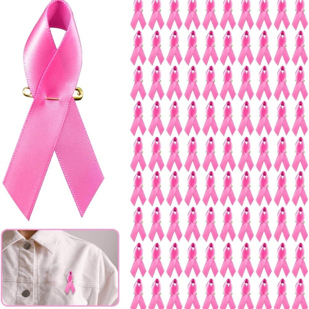 100 Breast Cancer Awareness Pink Satin Ribbons